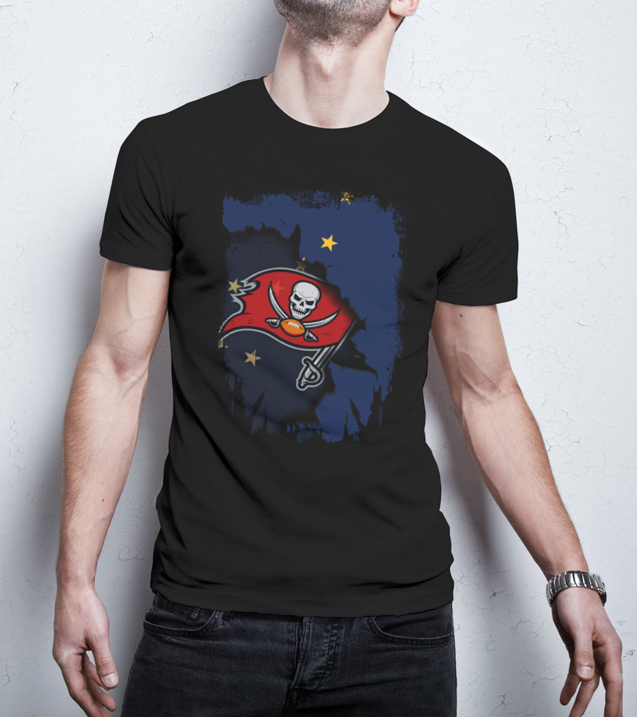 Together Alaska With Buccaneers Pirate Flag On Starry Blue Background T-Shirt