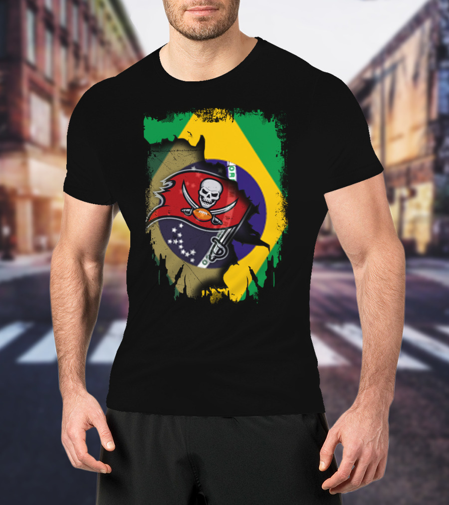 Brazilian Flag And Buccaneers Logo Fusion T-Shirt