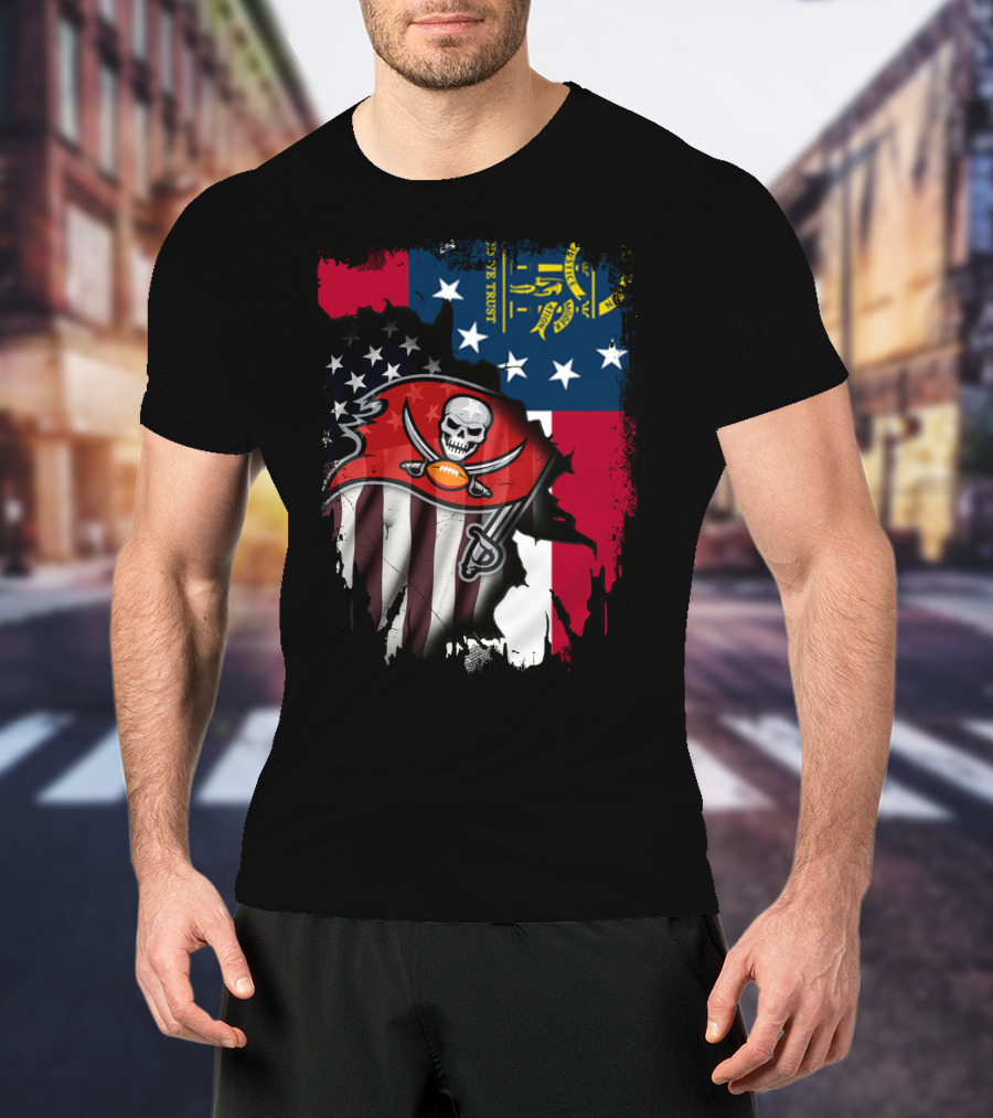 Georgia State Flag With Buccaneers Logo And American Flag Elements T-Shirt