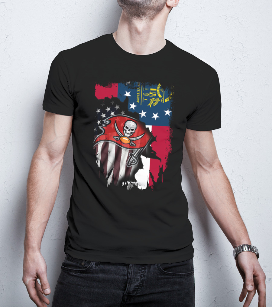 Georgia State Flag With Buccaneers Logo And American Flag Elements T-Shirt