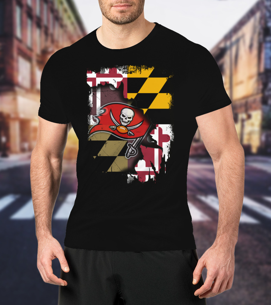 Maryland Flag And Buccaneers Logo Combination T-Shirt