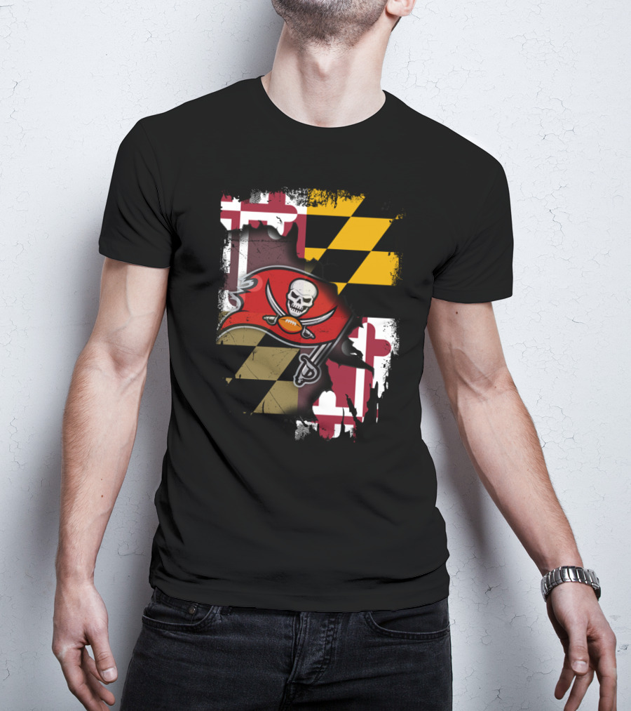 Maryland Flag And Buccaneers Logo Combination T-Shirt