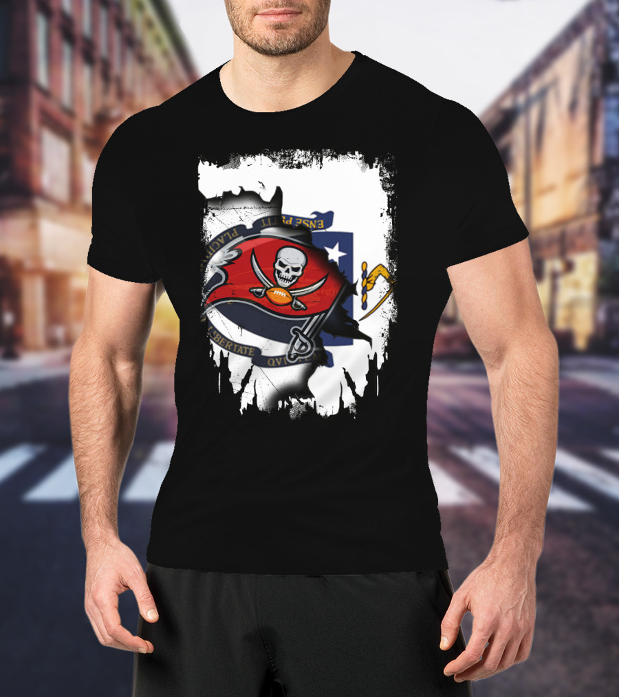Together Massachusetts And Buccaneers Flag Fusion T-Shirt
