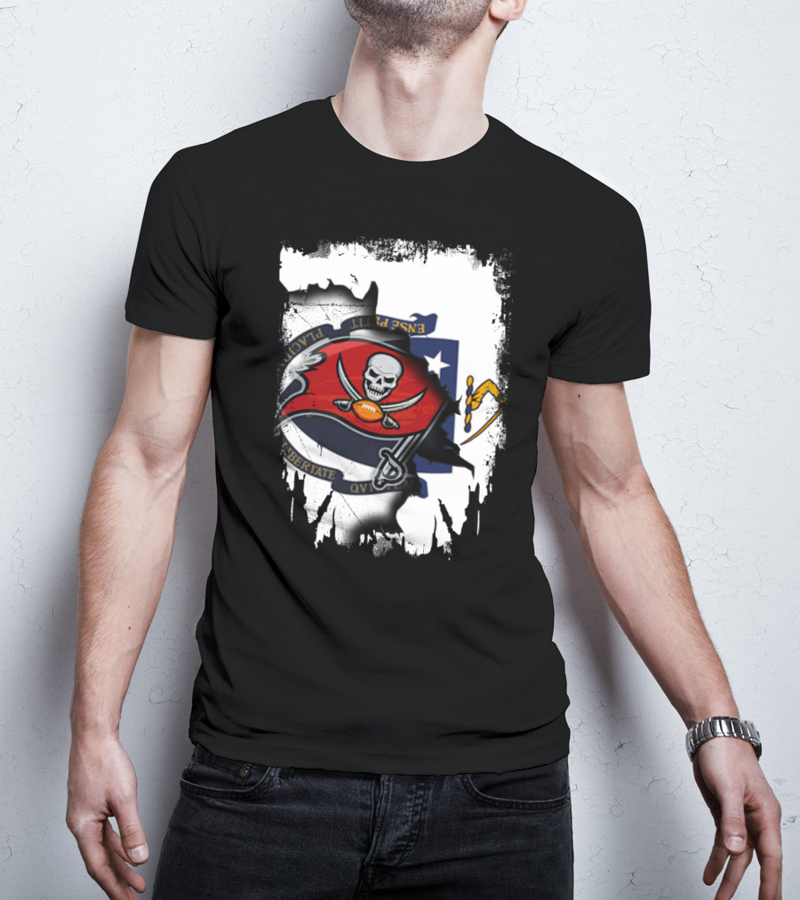Together Massachusetts And Buccaneers Flag Fusion T-Shirt