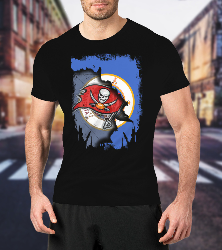 Together Minnesota Flag With Buccaneers Football Skull T-Shirt