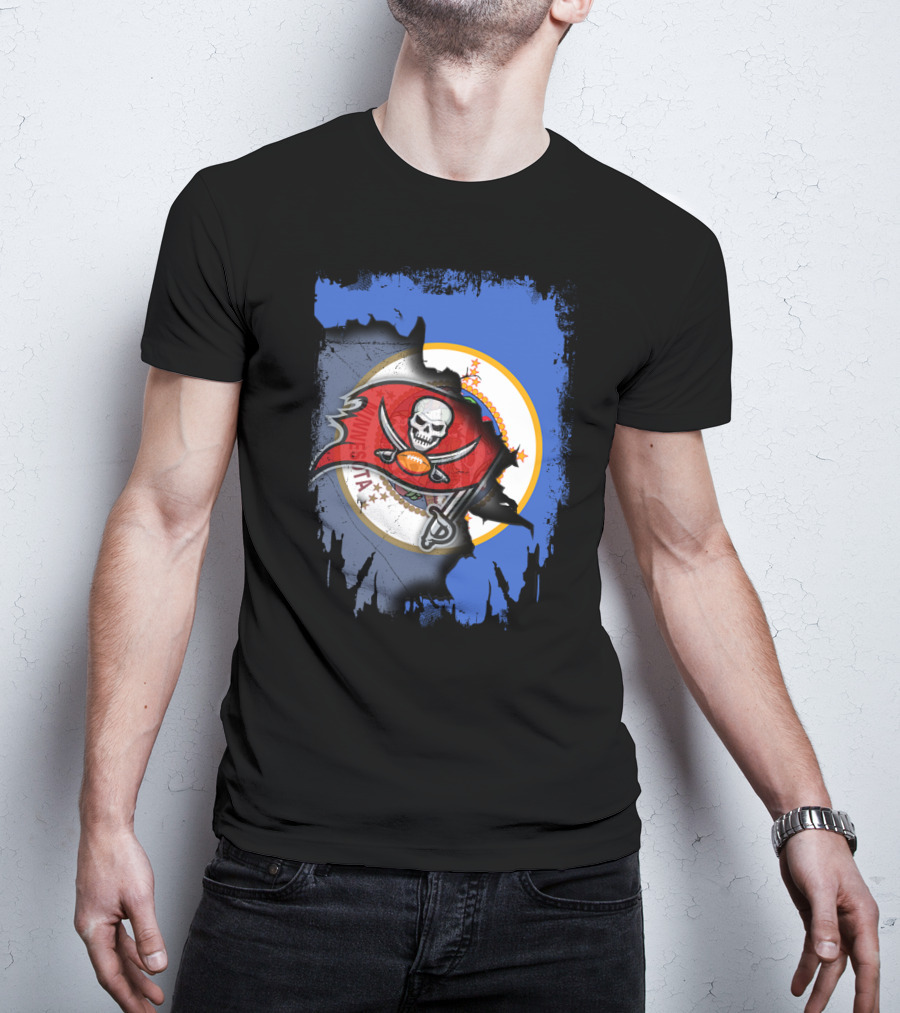 Together Minnesota Flag With Buccaneers Football Skull T-Shirt