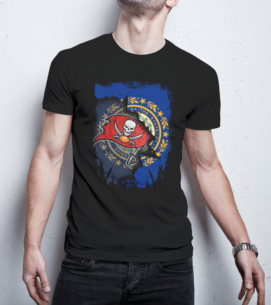 New Hampshire State Flag Combined With Tampa Bay Buccaneers T-Shirt