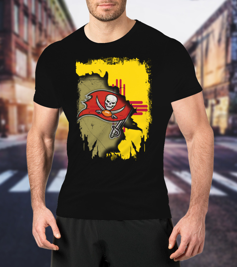 Together New Mexico With Buccaneers Logo And Flag Background T-Shirt