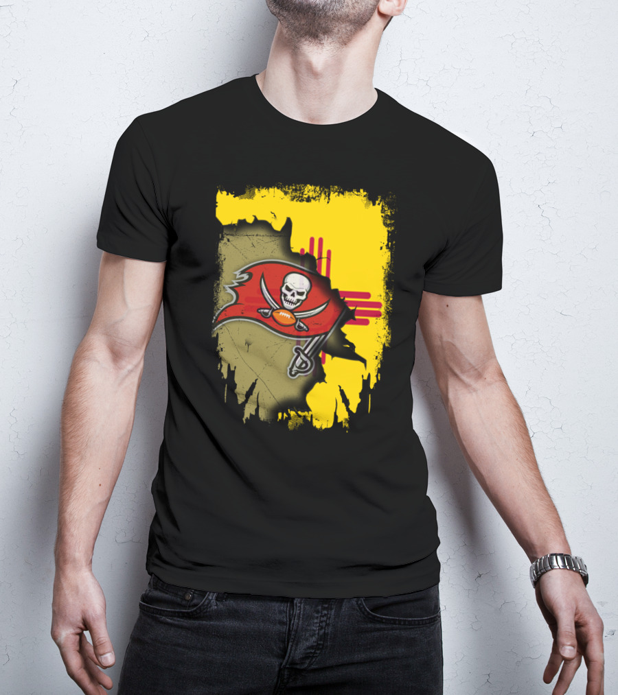Together New Mexico With Buccaneers Logo And Flag Background T-Shirt