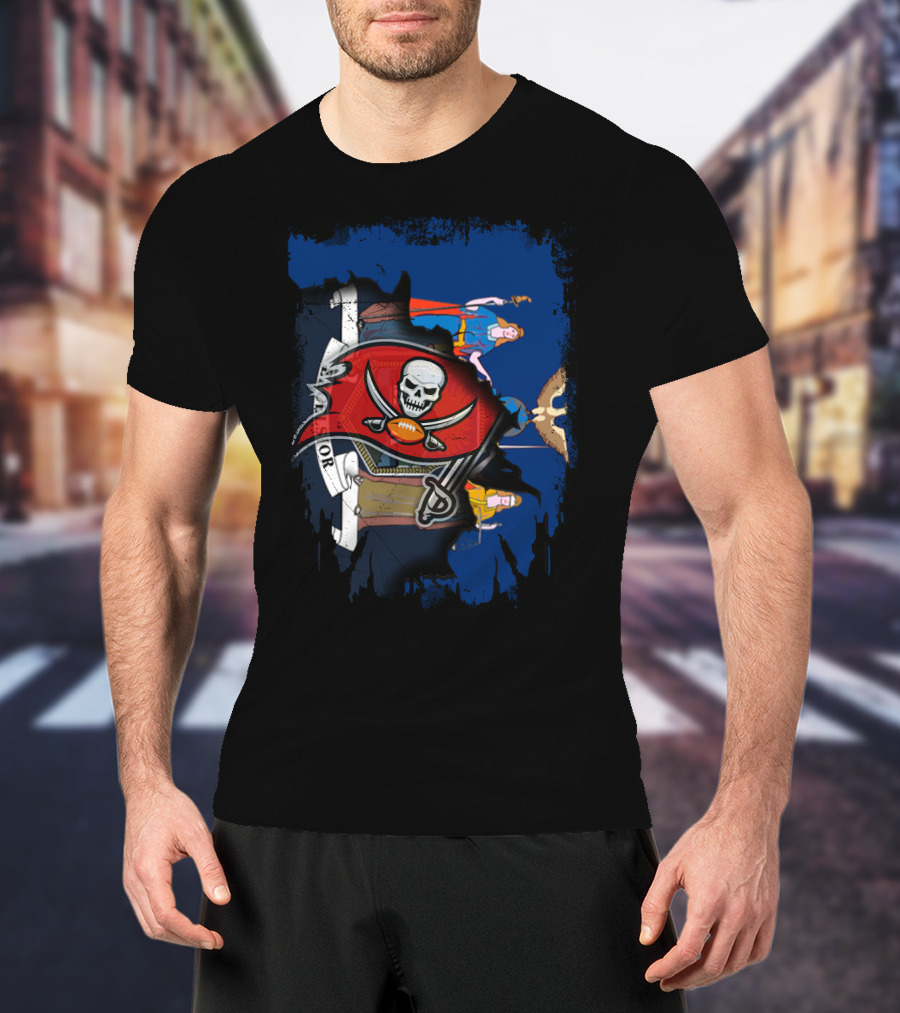 Together New York With Buccaneers Flag Logo And State T-Shirt