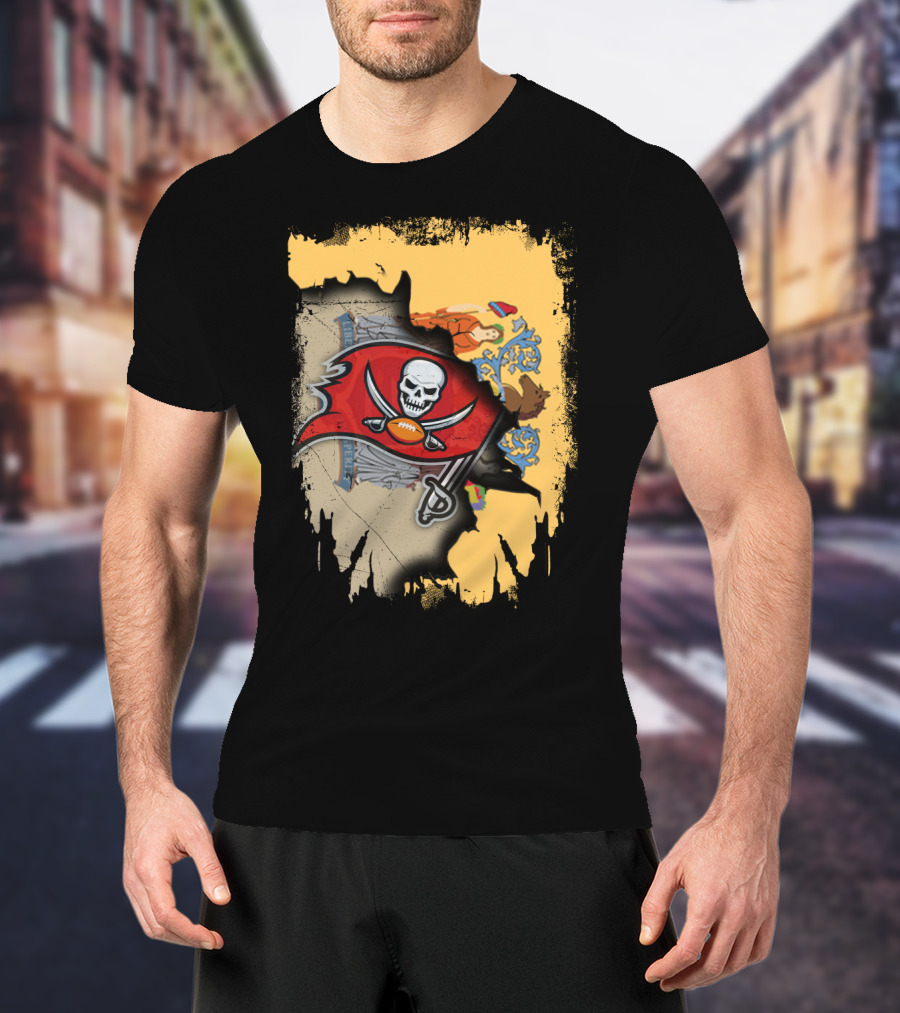 Together New Jersey Buccaneers Football Flag Map T-Shirt