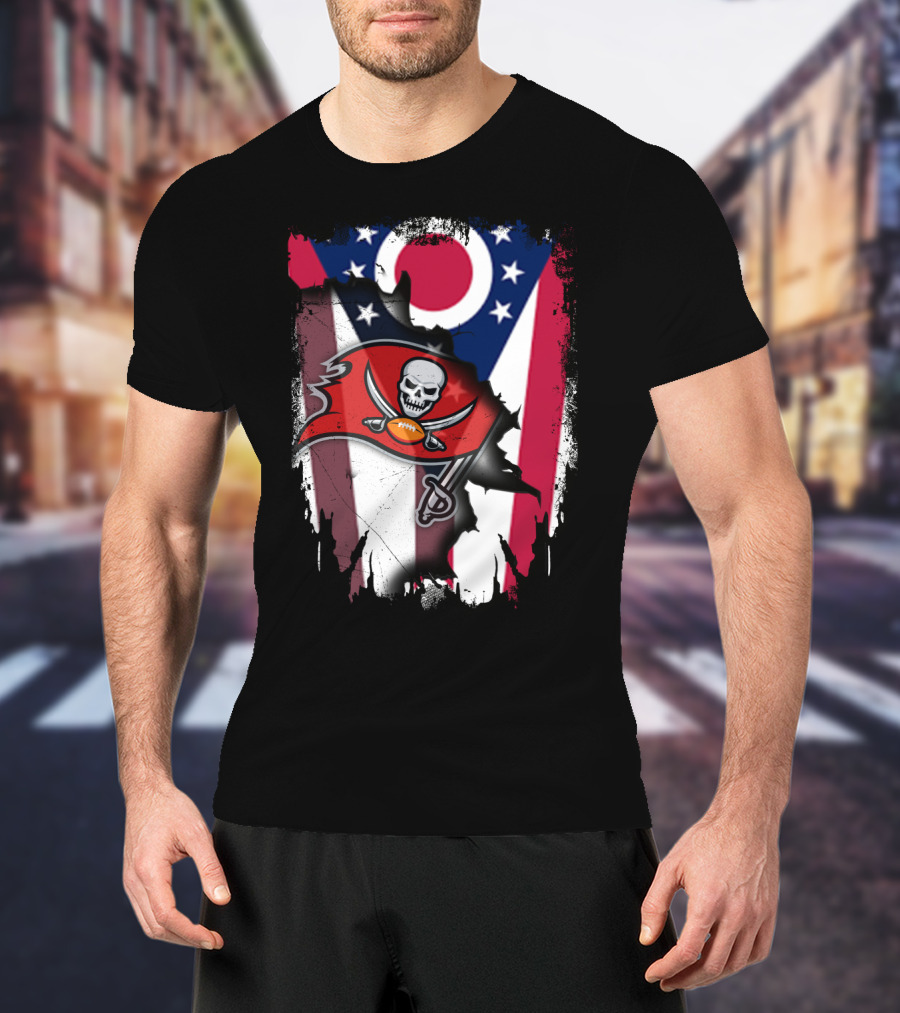 Ohio Flag With Tampa Bay Buccaneers Logo Together T-Shirt