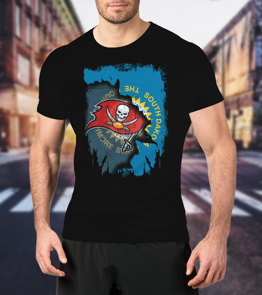 Together South Dakota Buccaneers Skull Football Flag Fusion T-Shirt