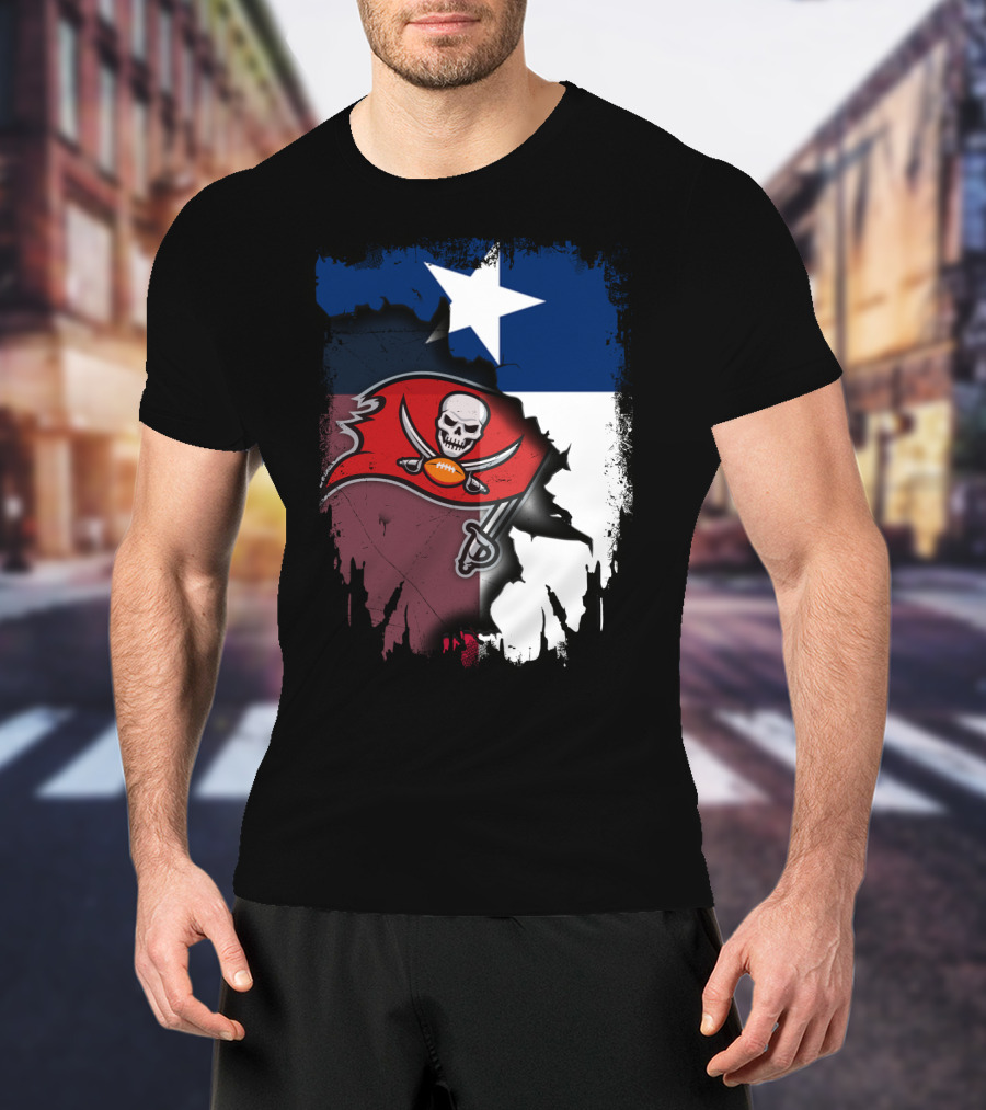 Texas Flag And Tampa Bay Buccaneers Skull And Swords Football Logo Combination T-Shirt