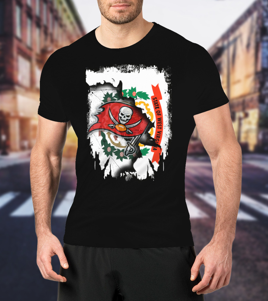 West Virginia State Flag With Tampa Bay Buccaneers Logo Fusion T-Shirt