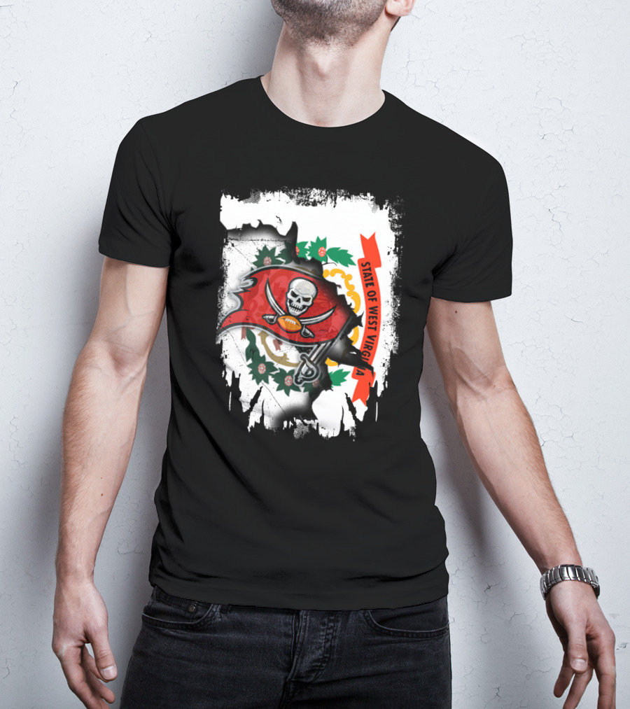 West Virginia State Flag With Tampa Bay Buccaneers Logo Fusion T-Shirt