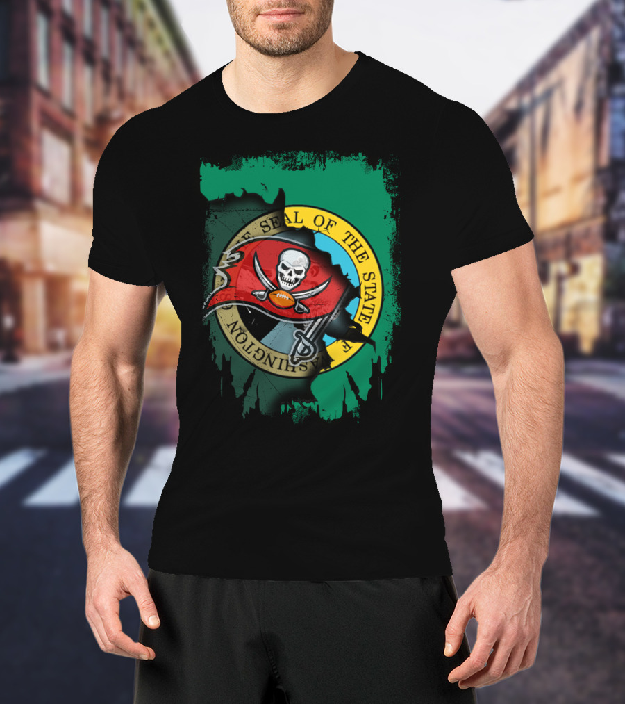 Washington State Seal And Buccaneers Logo Fusion T-Shirt