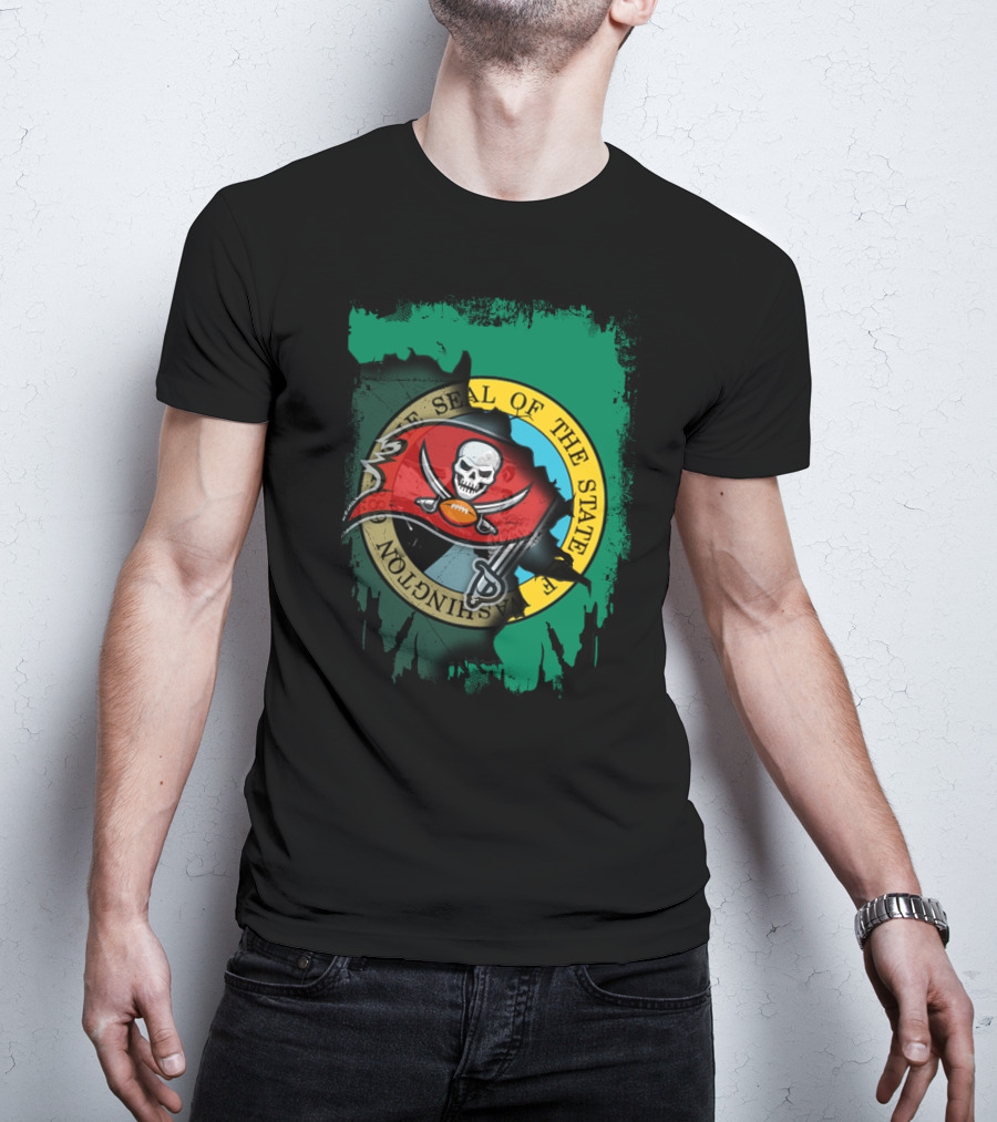 Washington State Seal And Buccaneers Logo Fusion T-Shirt