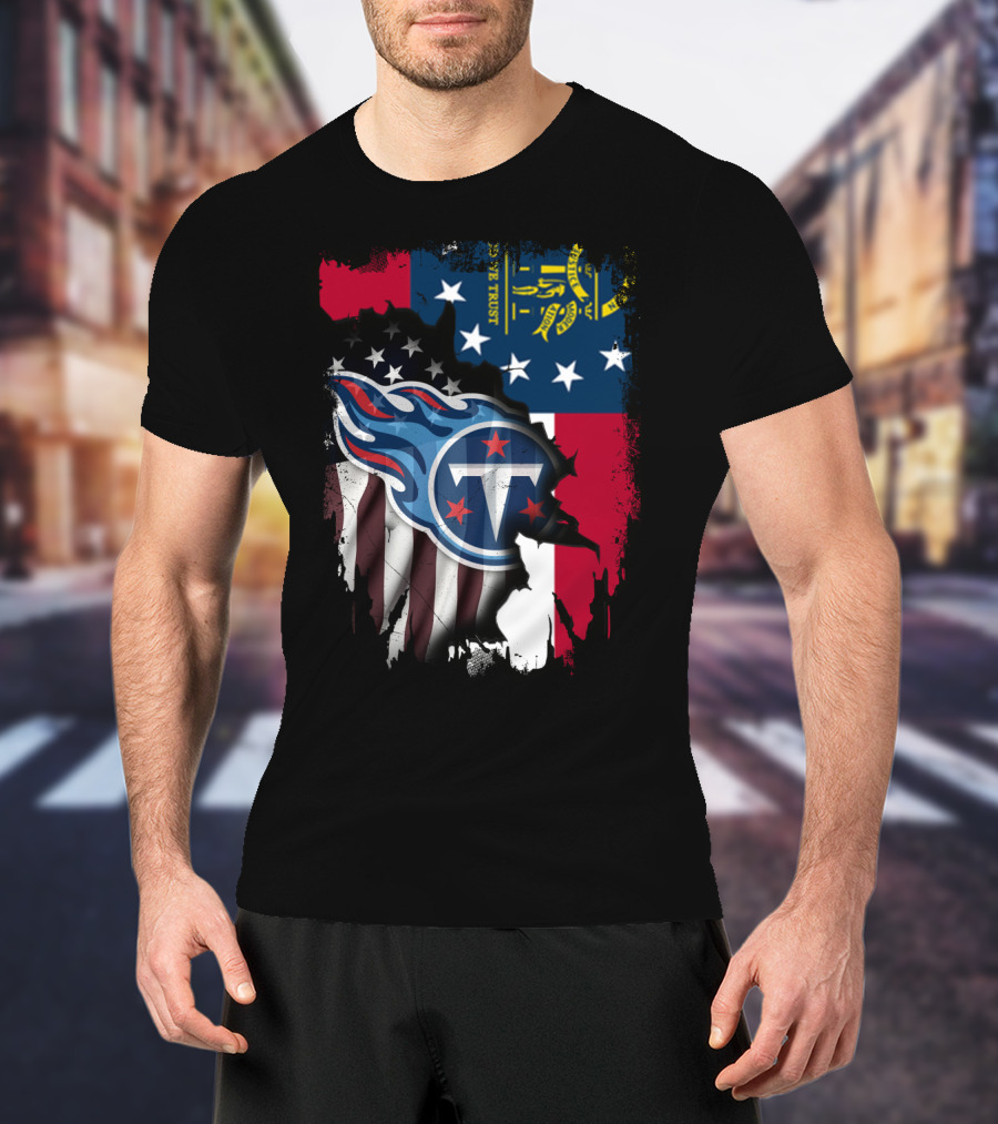 Georgia State Flag With Tennessee Titans Logo Fusion T-Shirt