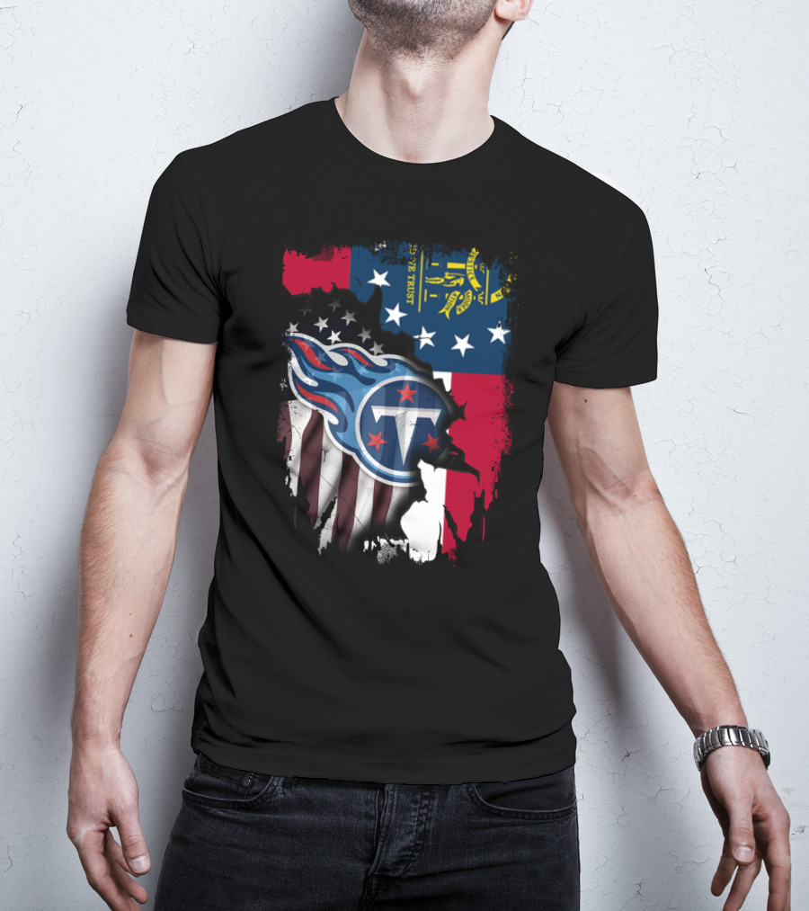 Georgia State Flag With Tennessee Titans Logo Fusion T-Shirt