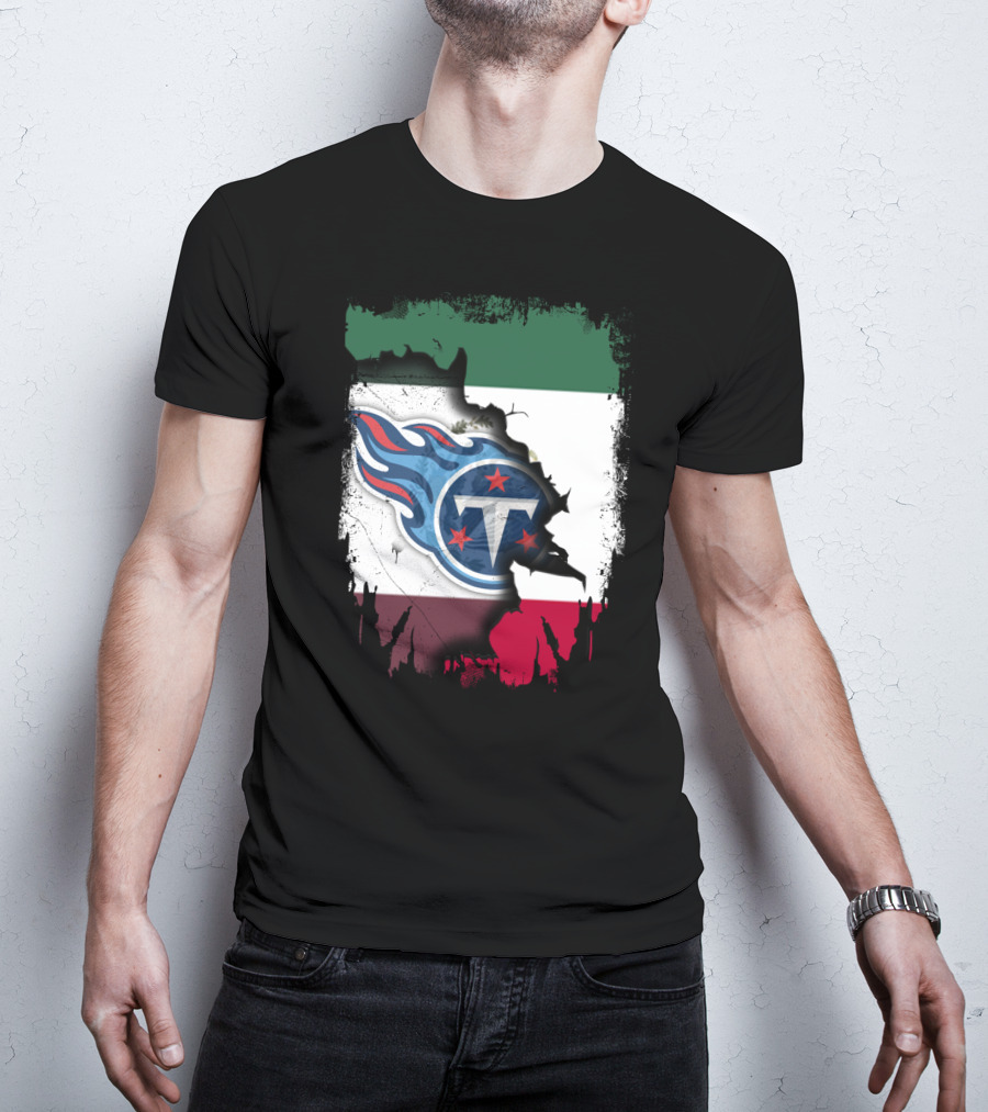 Titans Logo Blending With Mexico Flag - Together Mexico With Titans T-Shirt