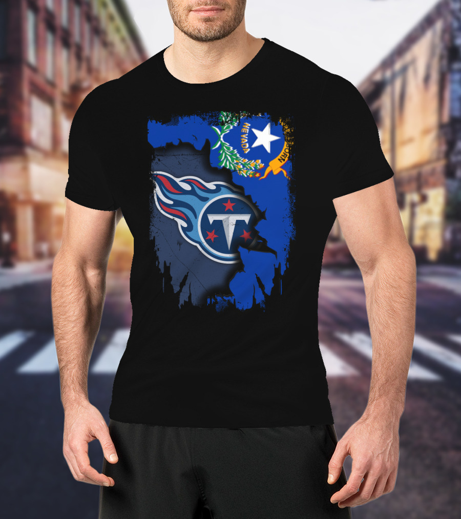 Nevada State And Tennessee Titans Logo Fusion T-Shirt