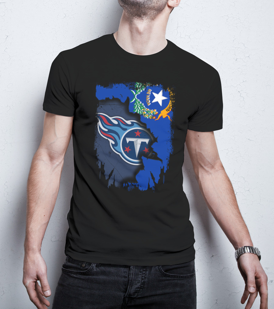 Nevada State And Tennessee Titans Logo Fusion T-Shirt