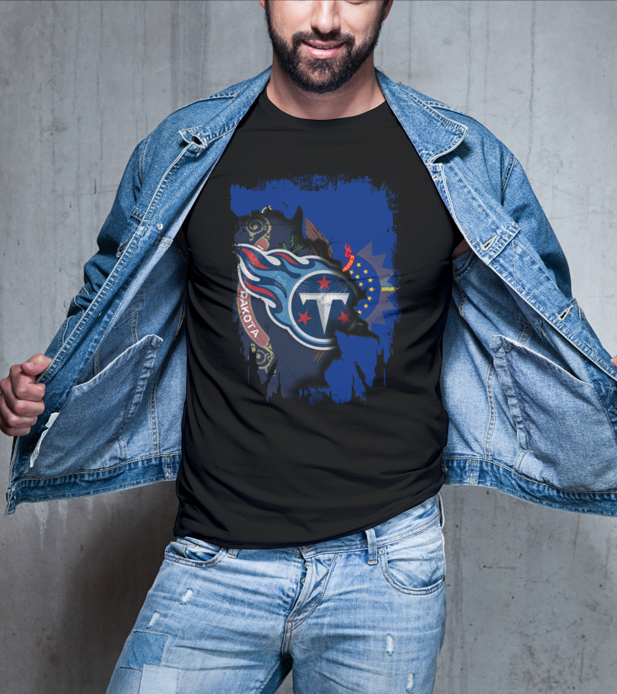 North Dakota Titans Emblem With State Flag Fusion T-Shirt