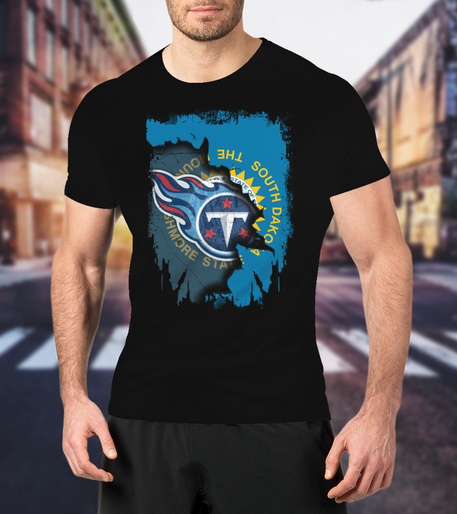 South Dakota State Flag And Tennessee Titans Logo Fusion T-Shirt
