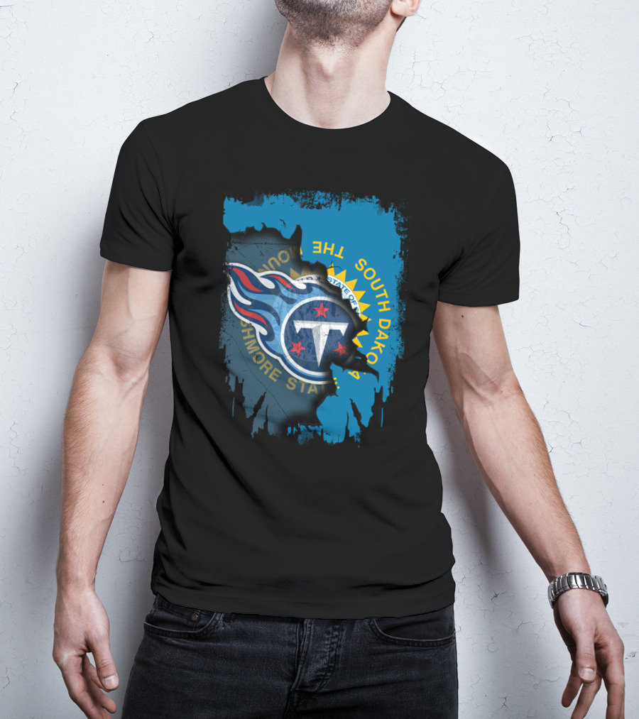 South Dakota State Flag And Tennessee Titans Logo Fusion T-Shirt