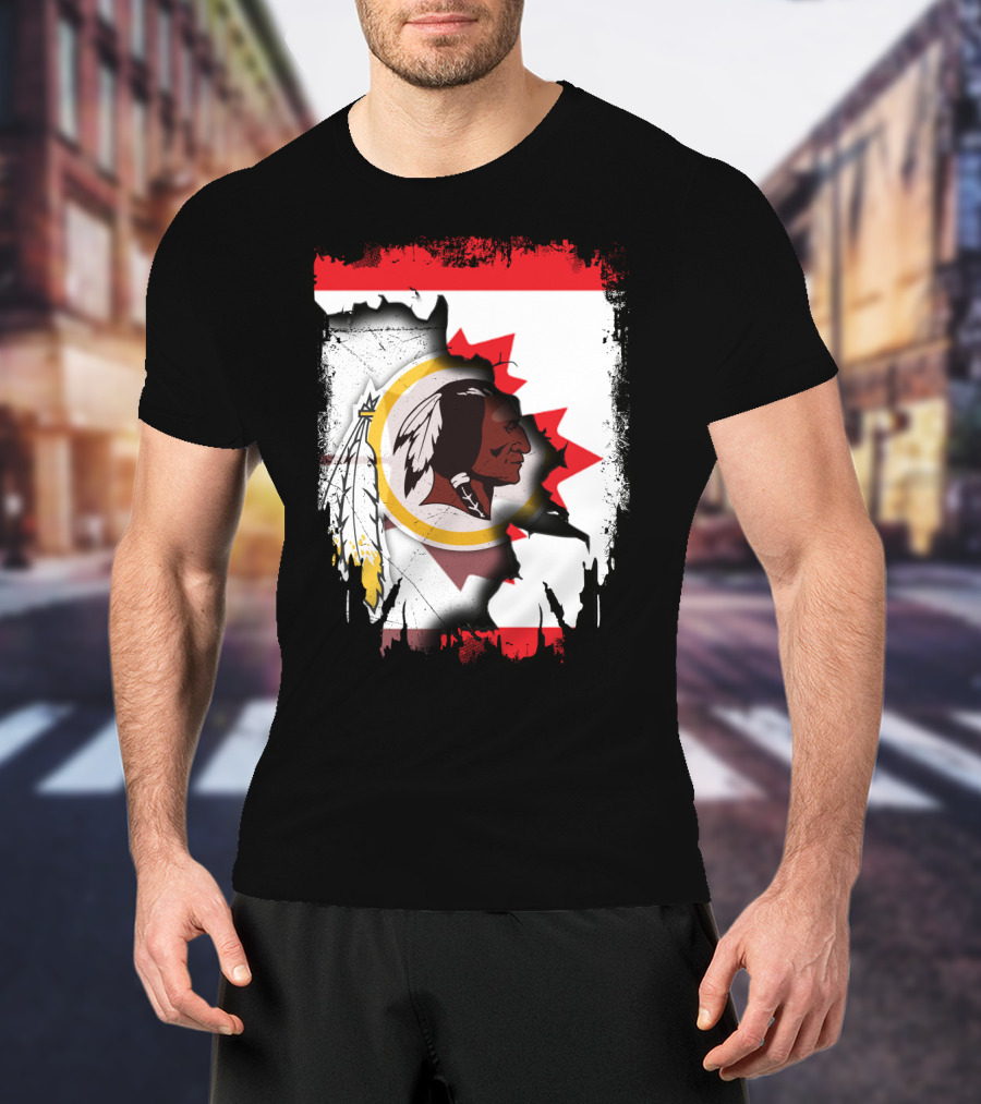 Together Canada Washington Redskins Logo In Torn Maple Leaf Flag T-Shirt
