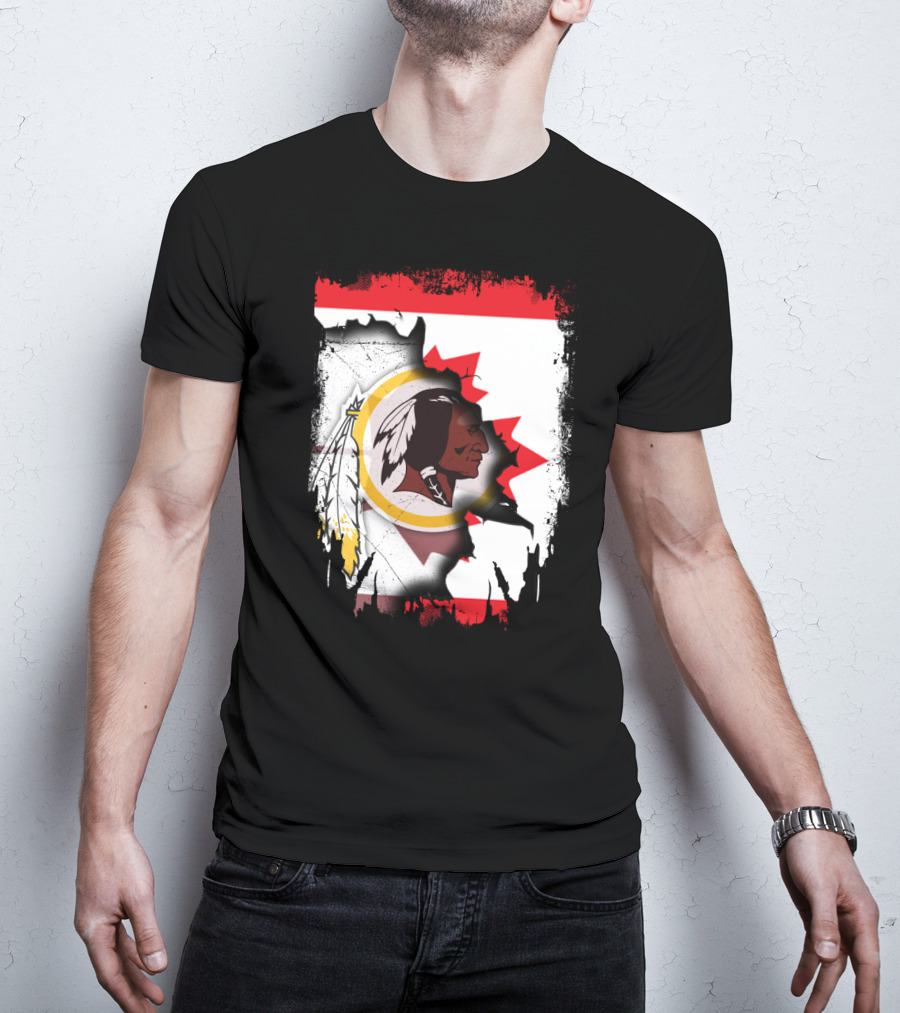 Together Canada Washington Redskins Logo In Torn Maple Leaf Flag T-Shirt