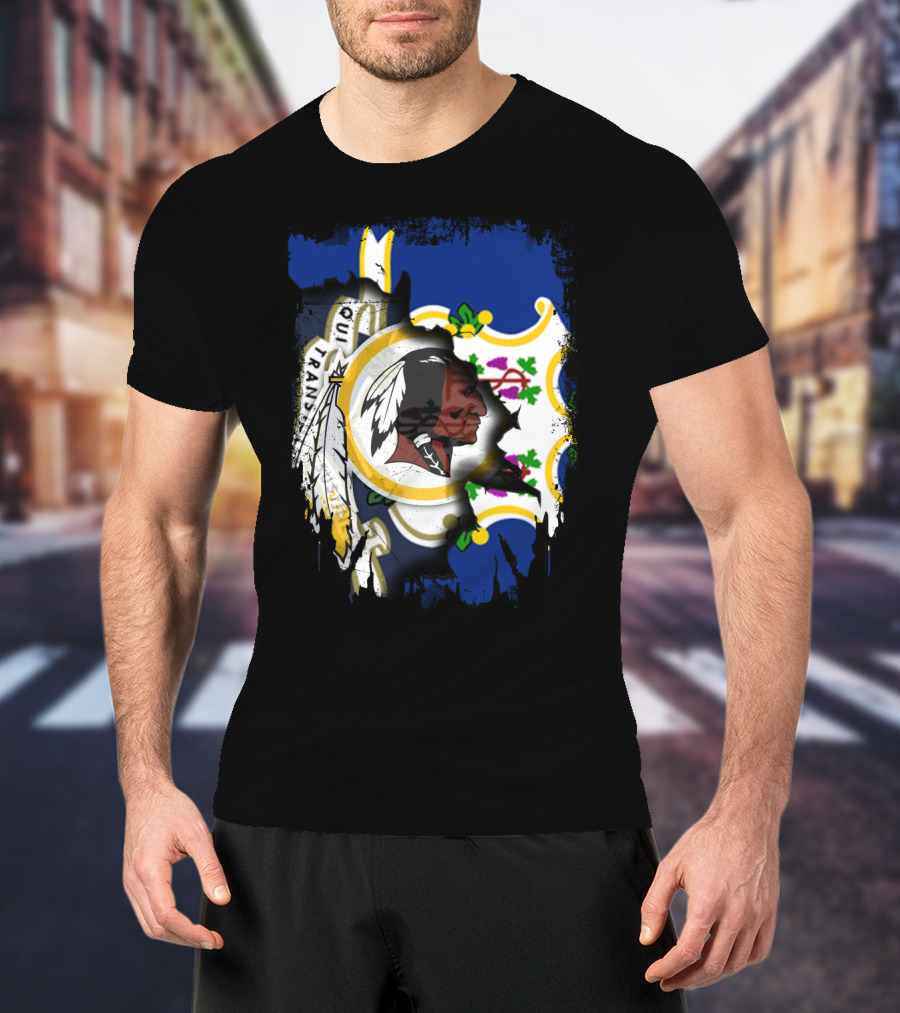 Connecticut State Emblem Overlay With Redskins T-Shirt