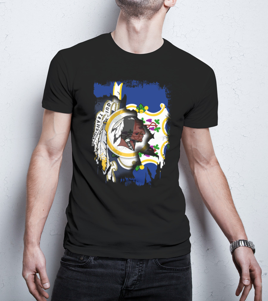 Connecticut State Emblem Overlay With Redskins T-Shirt