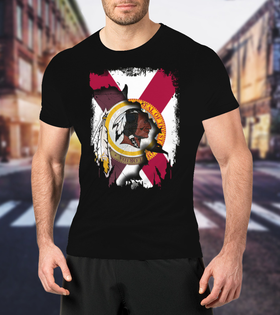 Florida State Flag With Redskins Face And Logo Together T-Shirt