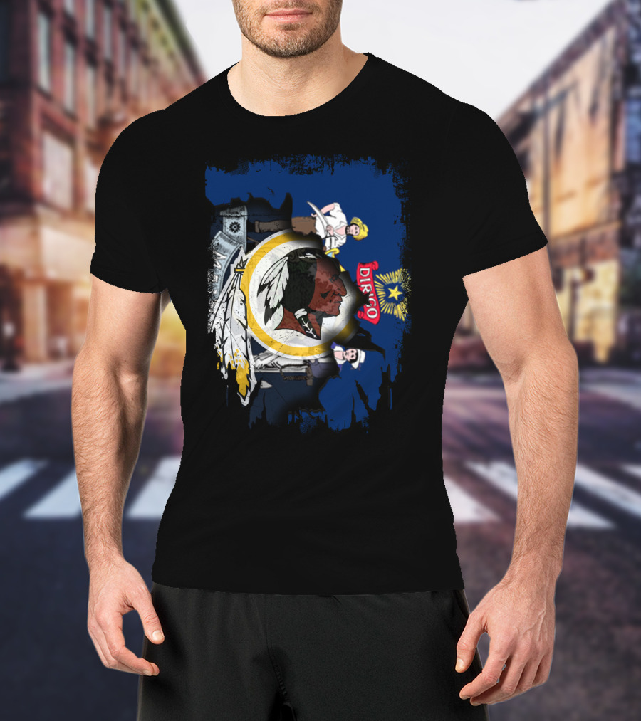 Together Maine With Redskins Dirigo Flag And Logo Montage T-Shirt
