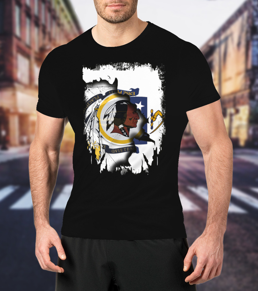 Together Massachusetts Flag With Washington Redskins Logo Fusion T-Shirt