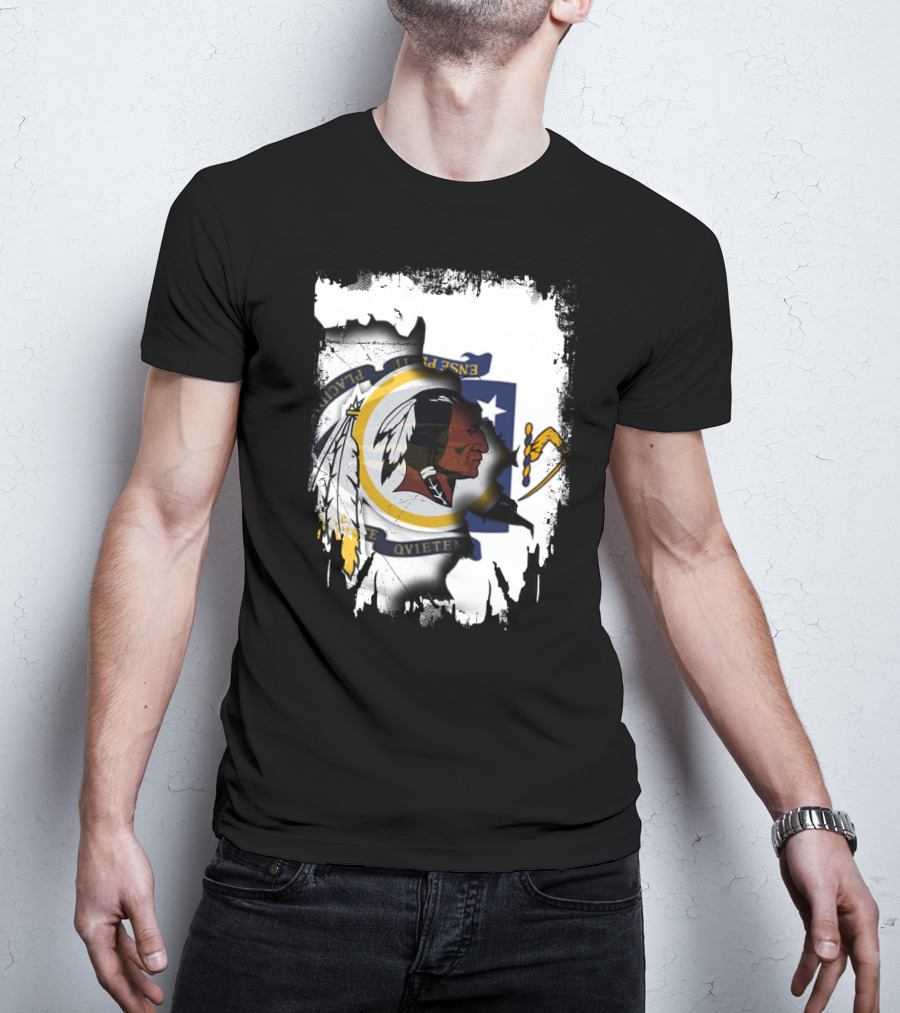 Together Massachusetts Flag With Washington Redskins Logo Fusion T-Shirt