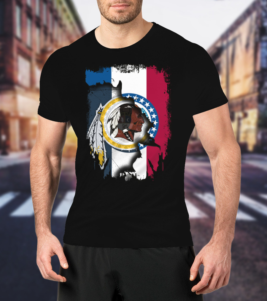 Missouri Flag With Washington Redskins Logo Fusion T-Shirt