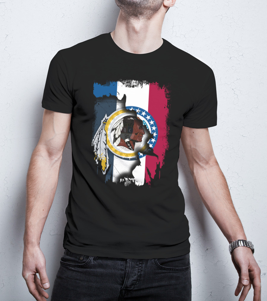 Missouri Flag With Washington Redskins Logo Fusion T-Shirt