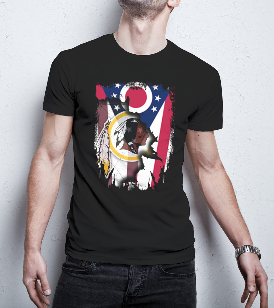 Ohio Flag With Washington Redskins Logo Fusion T-Shirt