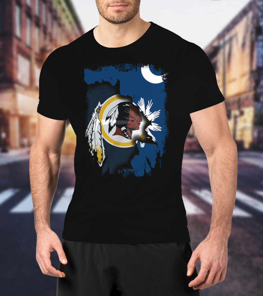South Carolina And Redskins United With Palmetto And Crescent Moon T-Shirt