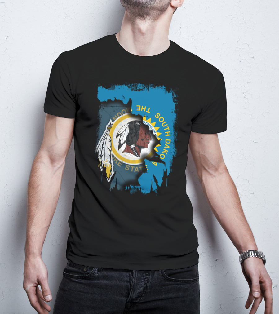 South Dakota State Flag Blended With Redskins T-Shirt