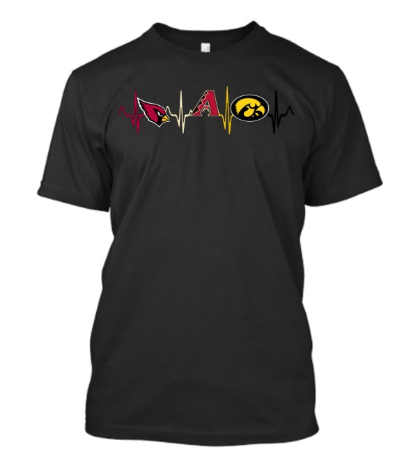 Cardinals Diamondbacks Hawkeyes Heartbeat Logos T-Shirt