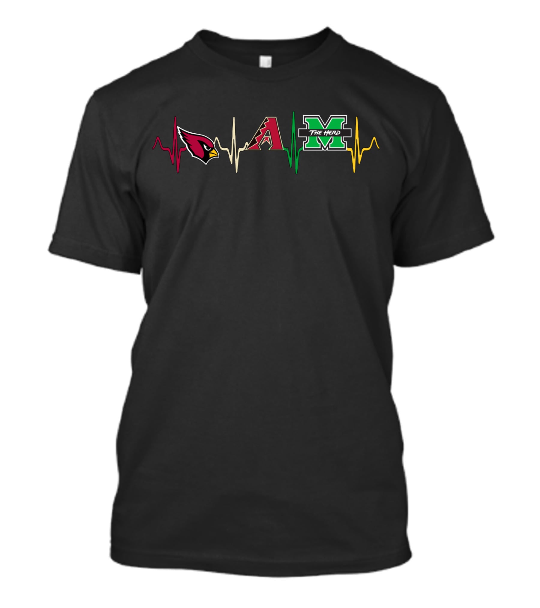 Love Cardinals Arizona Diamondbacks Marshall Thundering Herd Mth Heartbeat T-Shirt