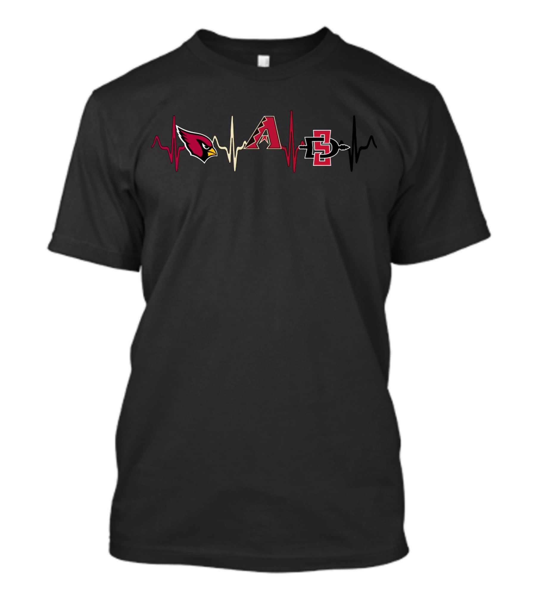 Love Cardinals Diamondbacks San Diego State Aztecs Heartbeat T-Shirt