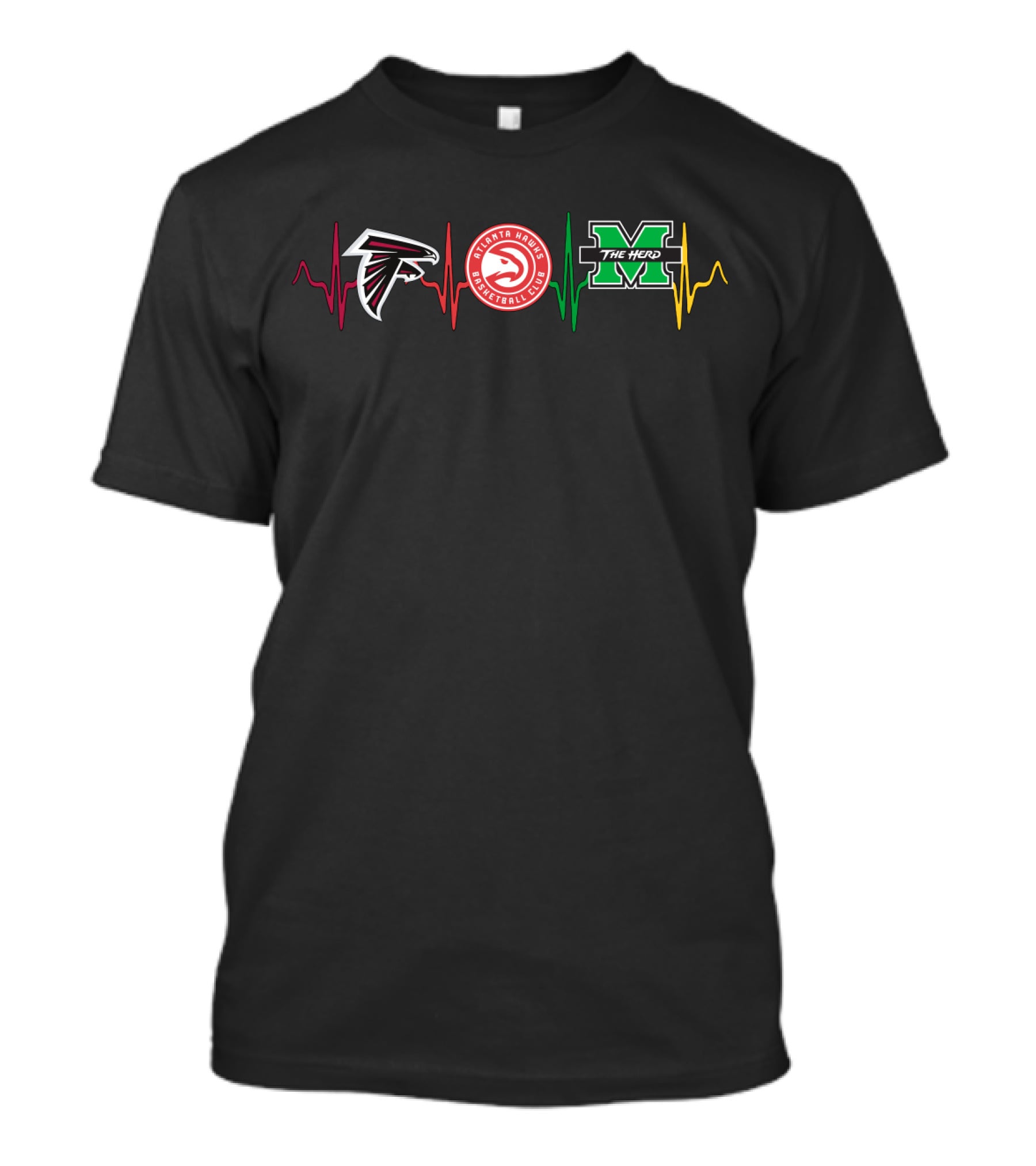 Atlanta Falcons Hawks Marshall Thundering Herd Heartbeat Football Club T-Shirt