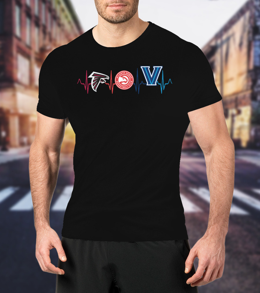 Atlanta Falcons Atlanta Hawks Villanova Logo Heartbeat T-Shirt