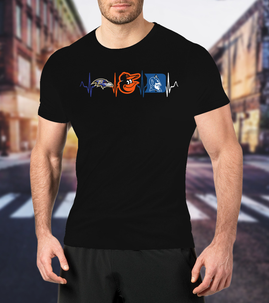 Baltimore Ravens Baltimore Orioles Duke Blue Devils Heartbeat T-Shirt