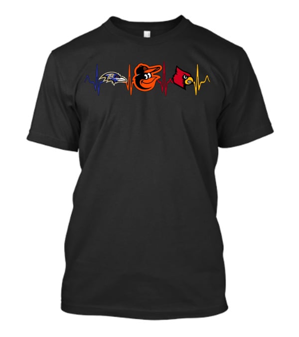 Ravens Orioles Cardinals Heartbeat Line T-Shirt